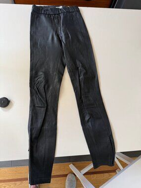 H&M Real Leather Leggings Black Zipper Ankle Size 2 Skinny Leather Pants